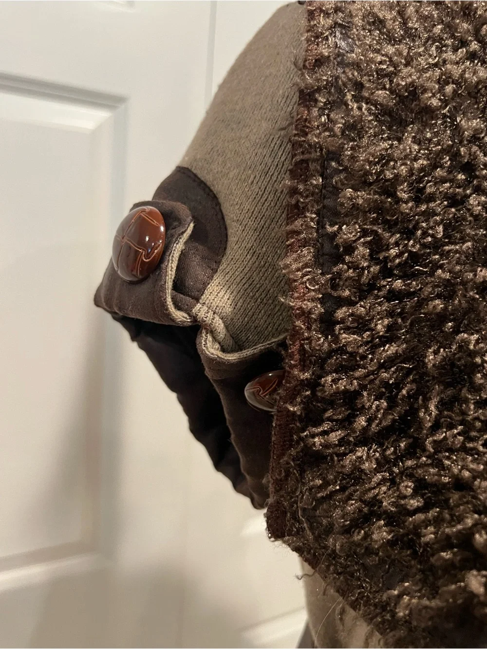 Women's Brown Faux Fur Trim/Wool  Short Coat with Belt